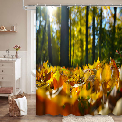 Autumn Forest Leaves Fall Maple Nature Shower Curtain with 12 Hooks