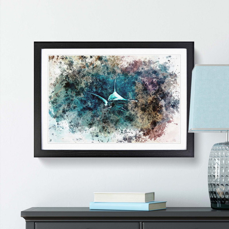 Hammerhead Shark in Abstract - Picture Frame Painting Print, 36cm H x 48cm W x 2cm D, Black Framed
