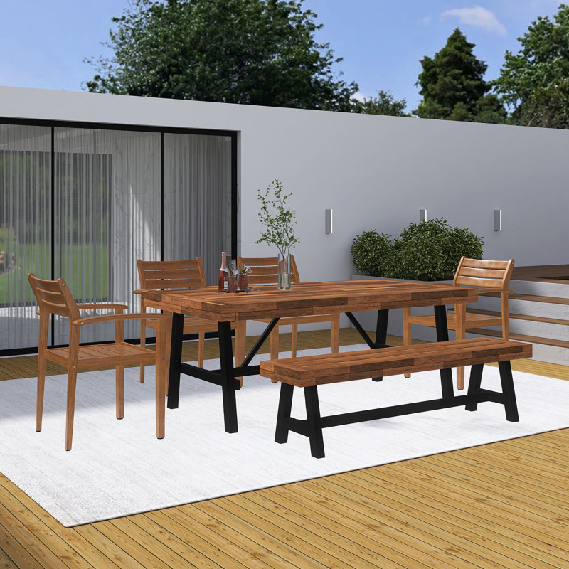 7-Pieces Acacia Wood Patio Dining Set With Removable Cushions