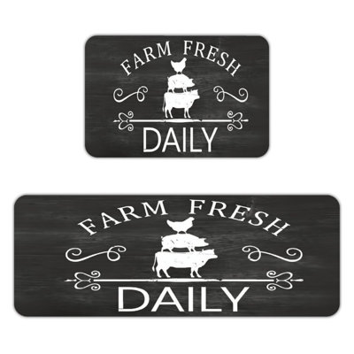 Set of 2 Farm Fresh Kitchen Mats Black White Kitchen Pantry