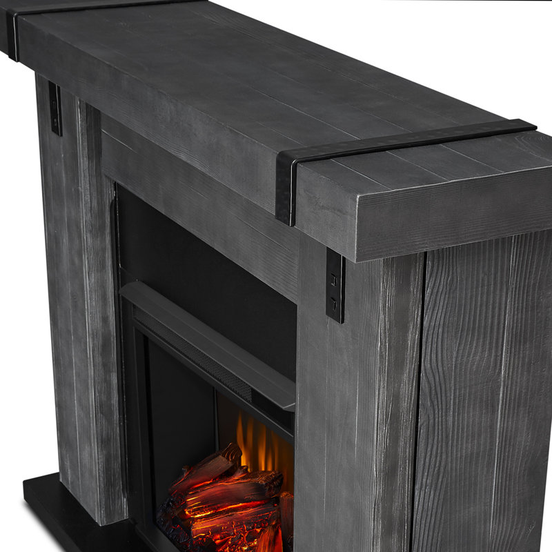Gray Barnwood Electric Fireplace with Mantel