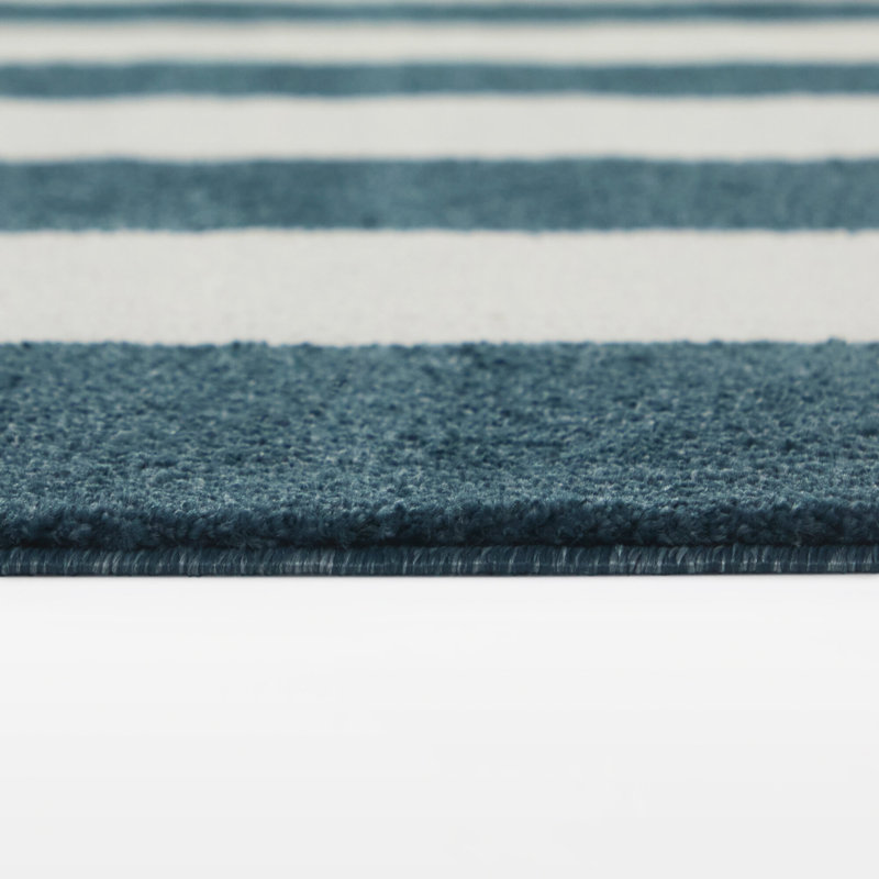 Alessandro Blue/Cream Geometric Stripe Area Rug, Rectangle 7'10" x 10'