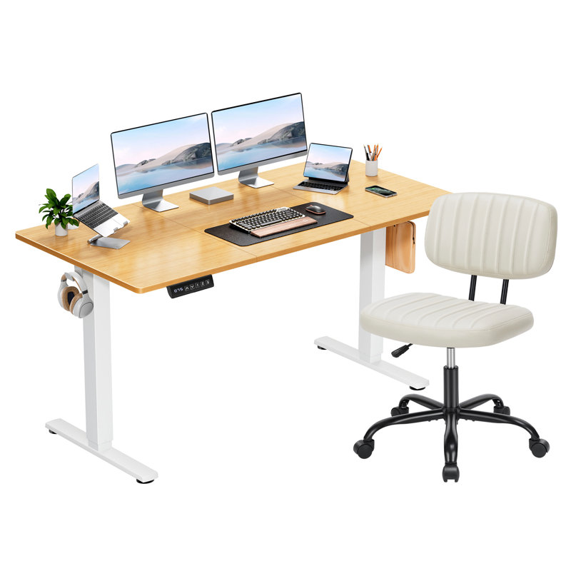 2 Piece Electric Desk with PU Leather Chair Office Set, 63" W x 23.6" D