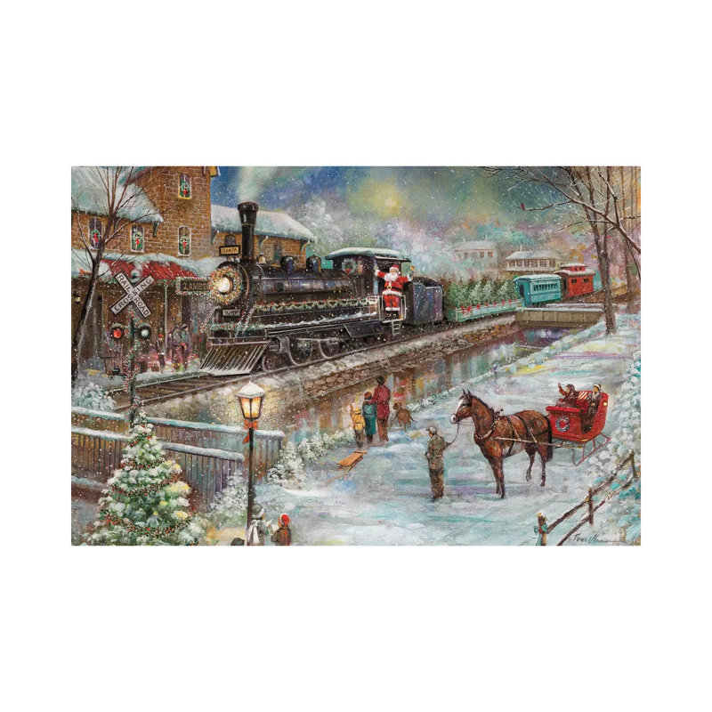 Train de Noël par Ruane Manning - reproduction d'art, Aucun mat, Toile tendue, H 8 po x l 12 po x P 0,75 po