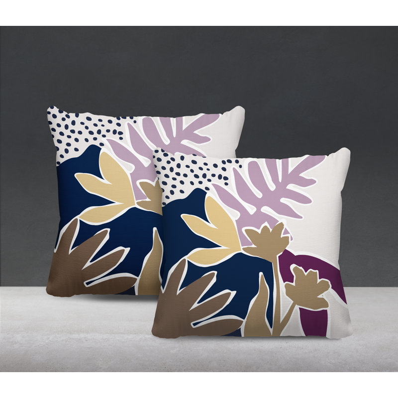 Jeté carré en polyester / mélange de polyester intérieur / extérieur, L 15 po x H 15 po, Mauve / bleu marine / beige