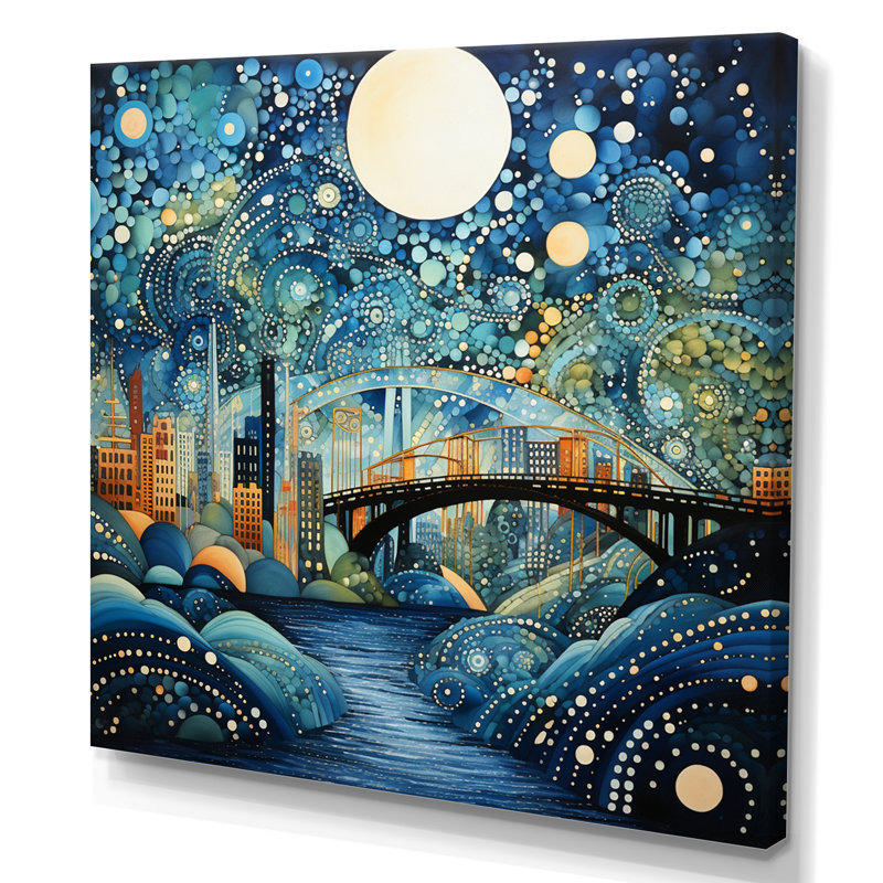 Pont sarcelle, connexions fluides, pointillisme I, H 24 po x l 24 po x P 1 po, Toile tendue