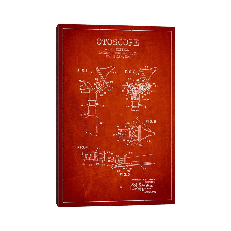 Otoscope 4 Red Patent Blueprint by Aged Pixel - Gallery-Wrapped Canvas Giclée on Canvas, No Frame, 20.32 cm H x 30.48 cm W