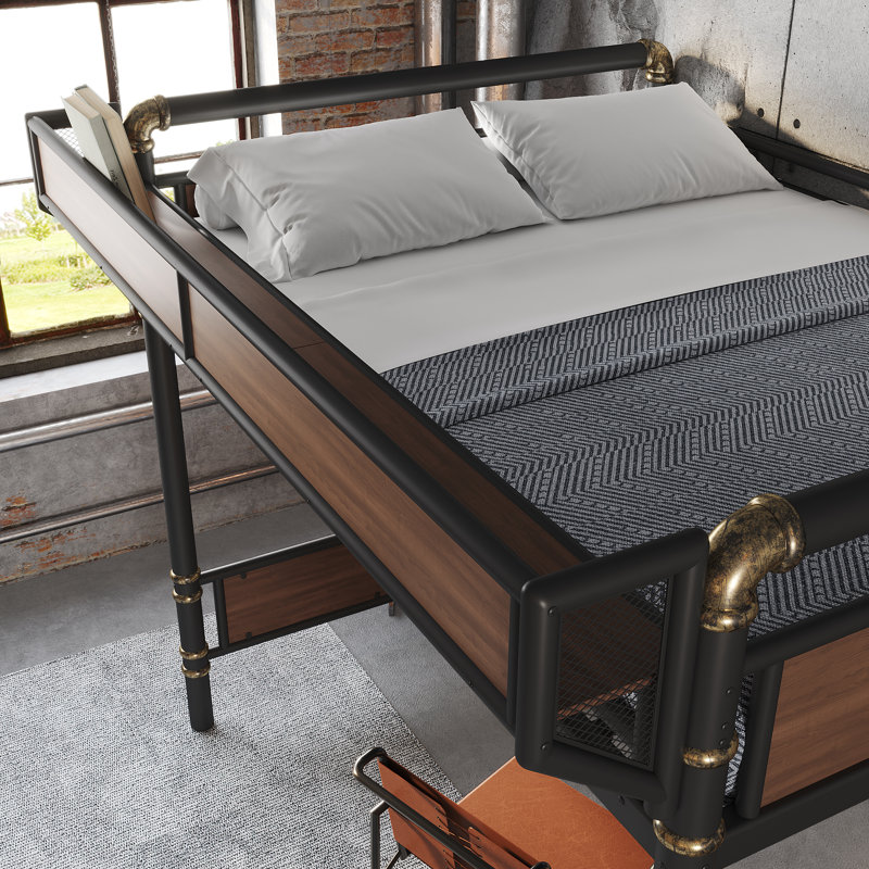Drawer Mate's & Captain's Loft Bed with Mattress with Bookcase with Desk with Trundle Bed with Shelves, Noir, Grand lit