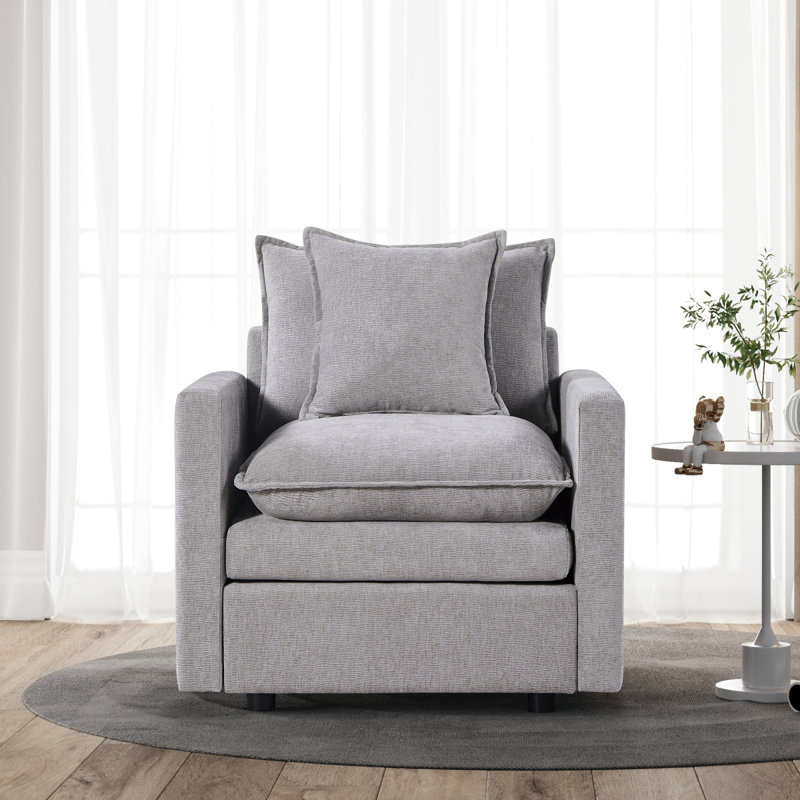 Fauteuil de lecture rembourré moderne à siège simple en tissu moderne Sofachenille, Gris