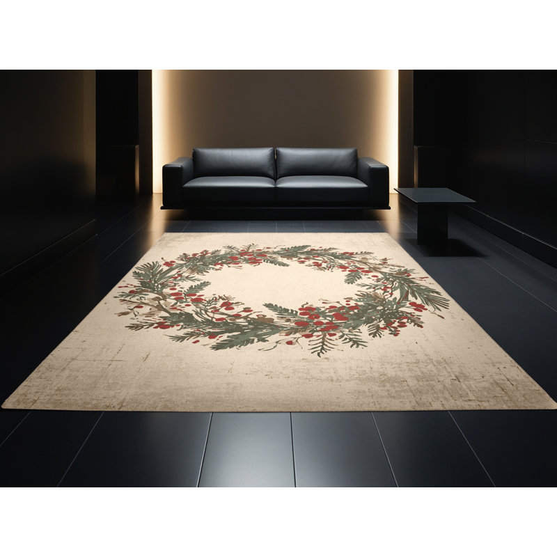 Machine Washable Aguayo Christmas Modern & Contemporary Abstract Rug in Beige – Beige Binding, 5x8