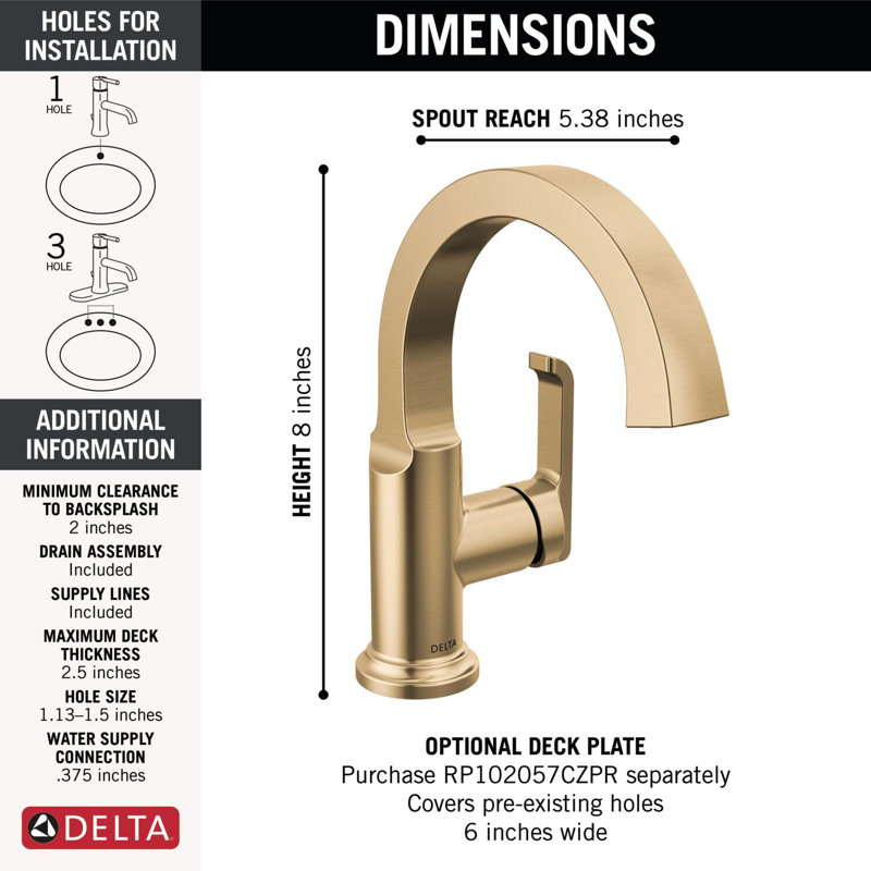Delta Tetra Single Hole Bathroom Faucet, Single Handle Bathroom Sink Faucet with Drain Assembly, Champagne Bronze