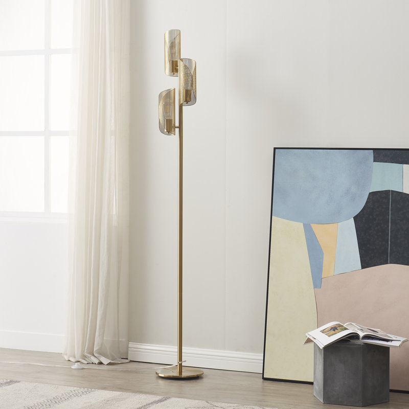 Lampe sur pied DEL moderne en or 71 po avec 3 abat-jour cylindriques réglables en métal Lyra