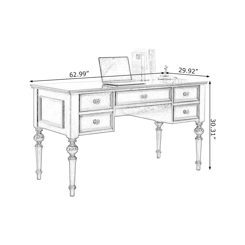 Bureau de direction rectangulaire blanc en bois massif avec tiroirs, 30.31"H*62.99"W*29.92"D, Blanc
