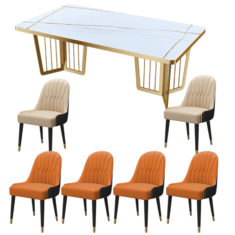 Ensembles de table à manger rectangulaires modernes et luxueux., Blanc, Beige/Orange, H 29,5 po x L 63 po x l 31,5 po