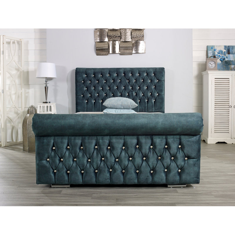 Herveline Upholstered Bed Frame, Super King (6'), Emerald Green