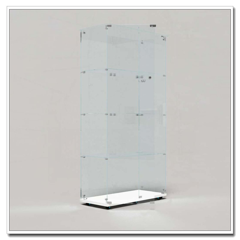 Vitrine en verre trempé avec lumière DEL Bluetooth et roulettes, Blanc, H 65 po x l 30,91 po x P 13,58 po