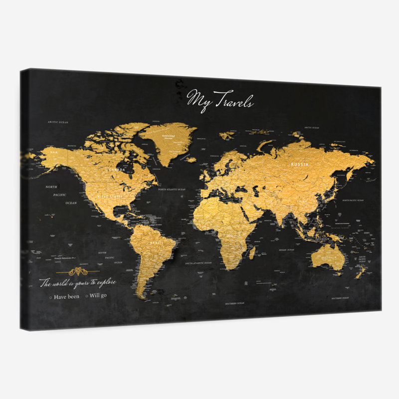 My Travels Push Pin World Milstead, H 24 po x l 36 po