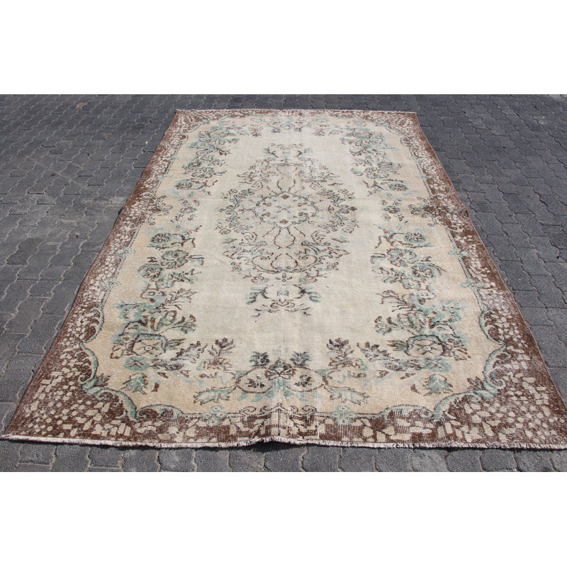 Grand tapis Oushak beige antique - Revêtement de sol oriental turc rétro pour le salon