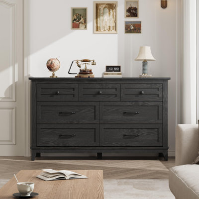 Commode en bois noire à 7 tiroirs de 7 po de largeur, commode de rangement autoportante pour chambre à coucher avec pieds réglables, organisateur polyvalent pour le couloir, l'entrée et la chambre à coucher