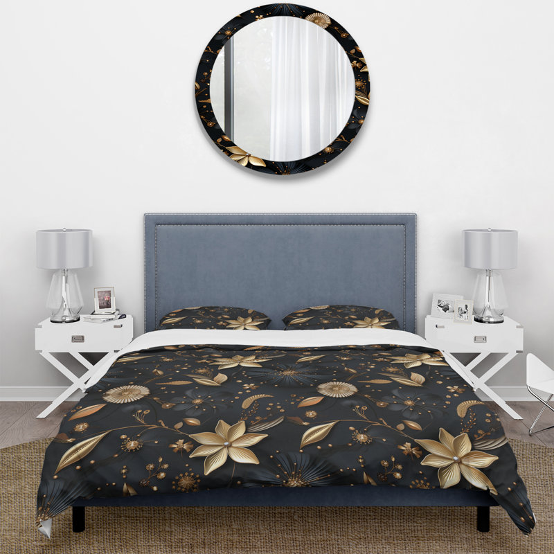 Hollywood Opulent Charm Gold And Black III - Ensemble de housse de couette damassé