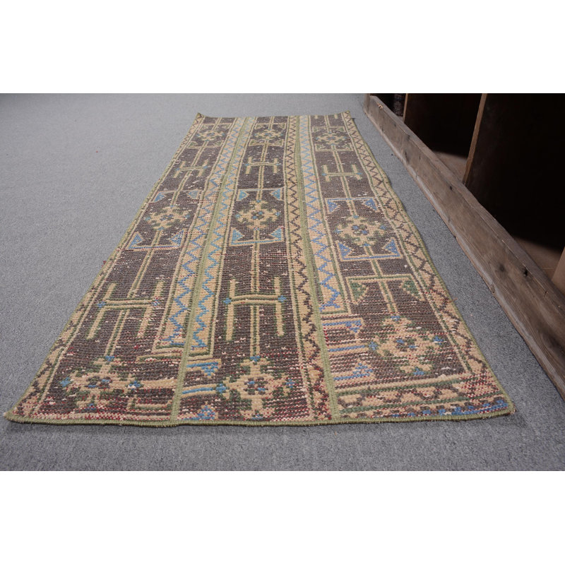 Tapis rétro, petit tapis 2,2 pi x 5,2 pi, tapis Anatolian, tapis Boho bruns, tapis orientaux, tapis turcs
