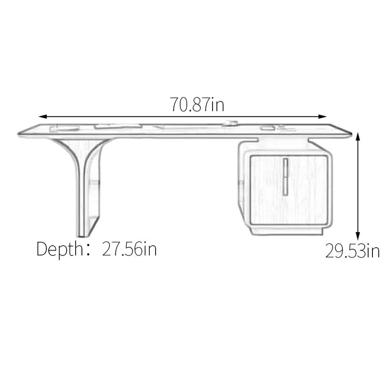 Bureau en bois massif de qualité supérieure, H 29,53 po x l 70,87 po x P 27,56 po