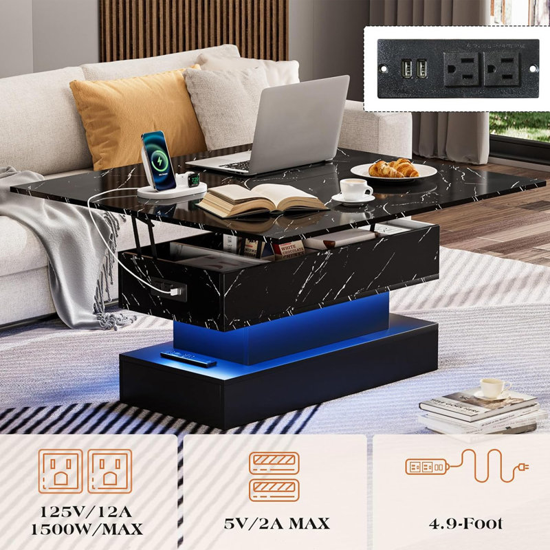 3 in 1 Multifunctional Coffee Table with Hidden Compartments, Black