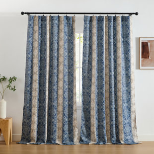 William Boho Damask Striped Patterned Window Back Tab Rod Pocket Curtains Bedroom - Light Blocking Darkening Window Panels, Set of 2 (Set of 2)