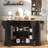 56" K&K Farmhouse Kitchen Island with Power Outlet, 6 Drawers, Drop Leaf, Lockable Wheels & Rustic Black Finish-1321246432