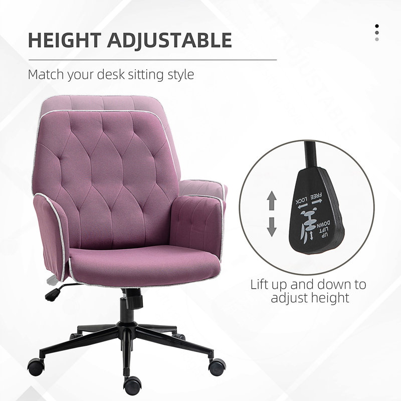 Chaise de bureau à domicile capitonnée à hauteur ajustable avec support pour le dos complet et pivotant à 360 degrés.