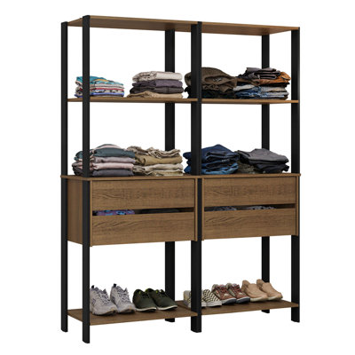  Armoire modulaire multi-usages pour l'organisation de la chambre à coucher avec armoire à 4 tiroirs et tablettes ouvertes L 55 po - noir / brun
