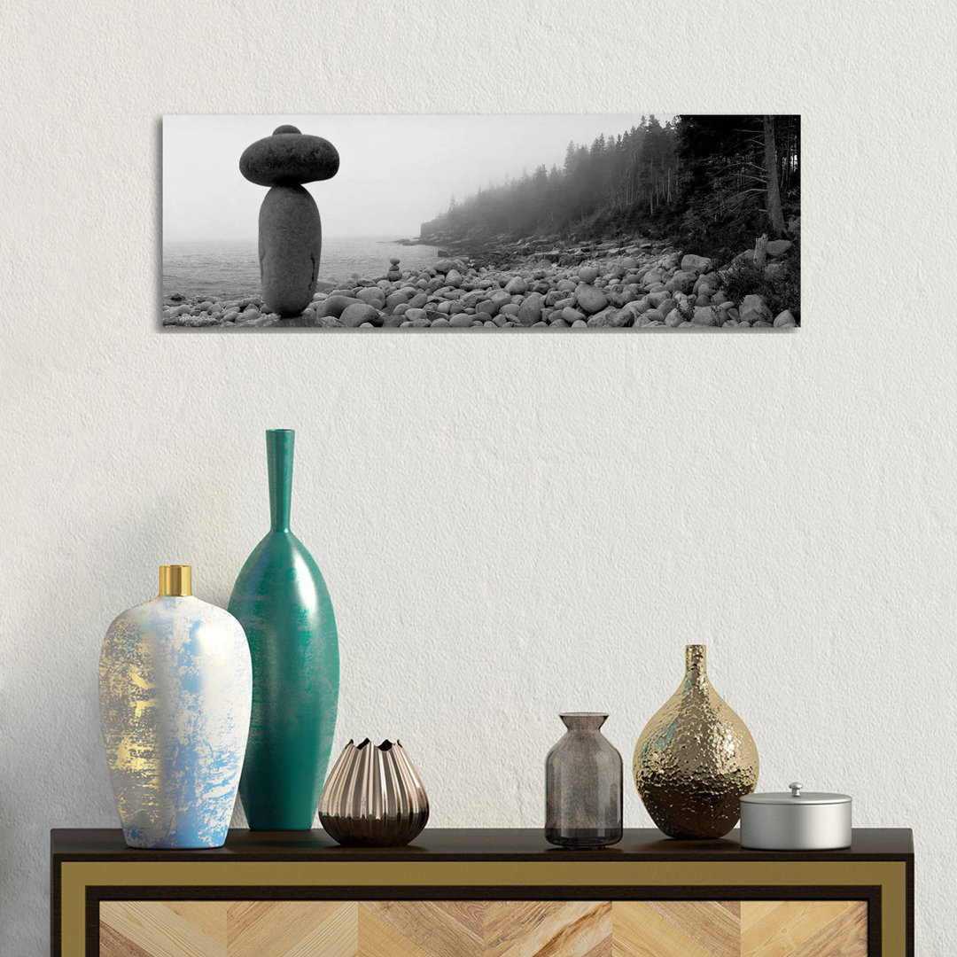 Cairn On The Rocky Beach, Acadia National Park, Maine, USA by Panoramic Images - Wrapped Canvas Panoramic Print