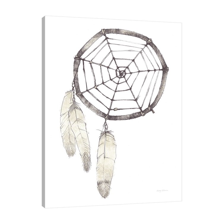 Dream catcher with feathers leafs and rose in line