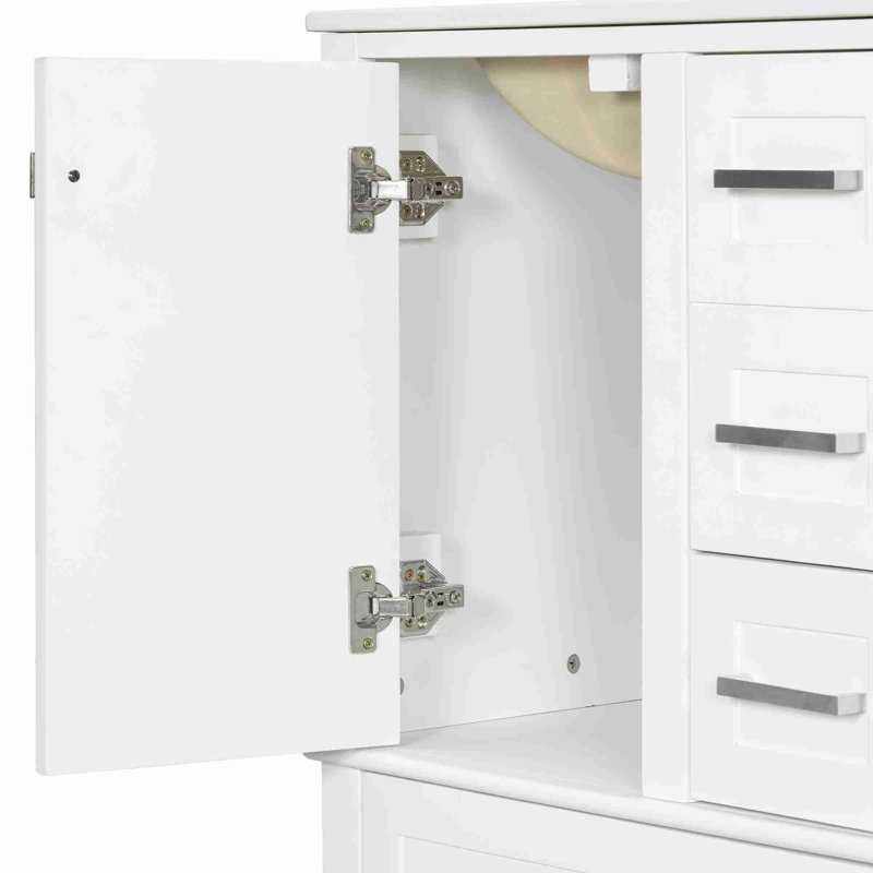 Meuble-lavabo de salle de bain avec rangement, Argent argent, Blanc, 24"