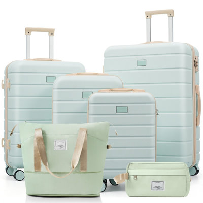 6-Piece Grey Green Hardside Luggage Set Expandable Suitcase with TSA Lock Spinner Wheels Adjustable Handle and Travel Bags