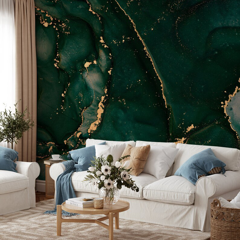 Emerald Ember: Gilded Depths, Fabric, 138" L x 106" W
