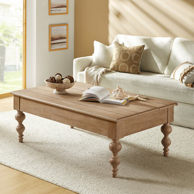 Aristidh 52"W Farmhouse Solid Wood Base Rectangular Lift Top Coffee Table with Storage Shelf by Lark Manor