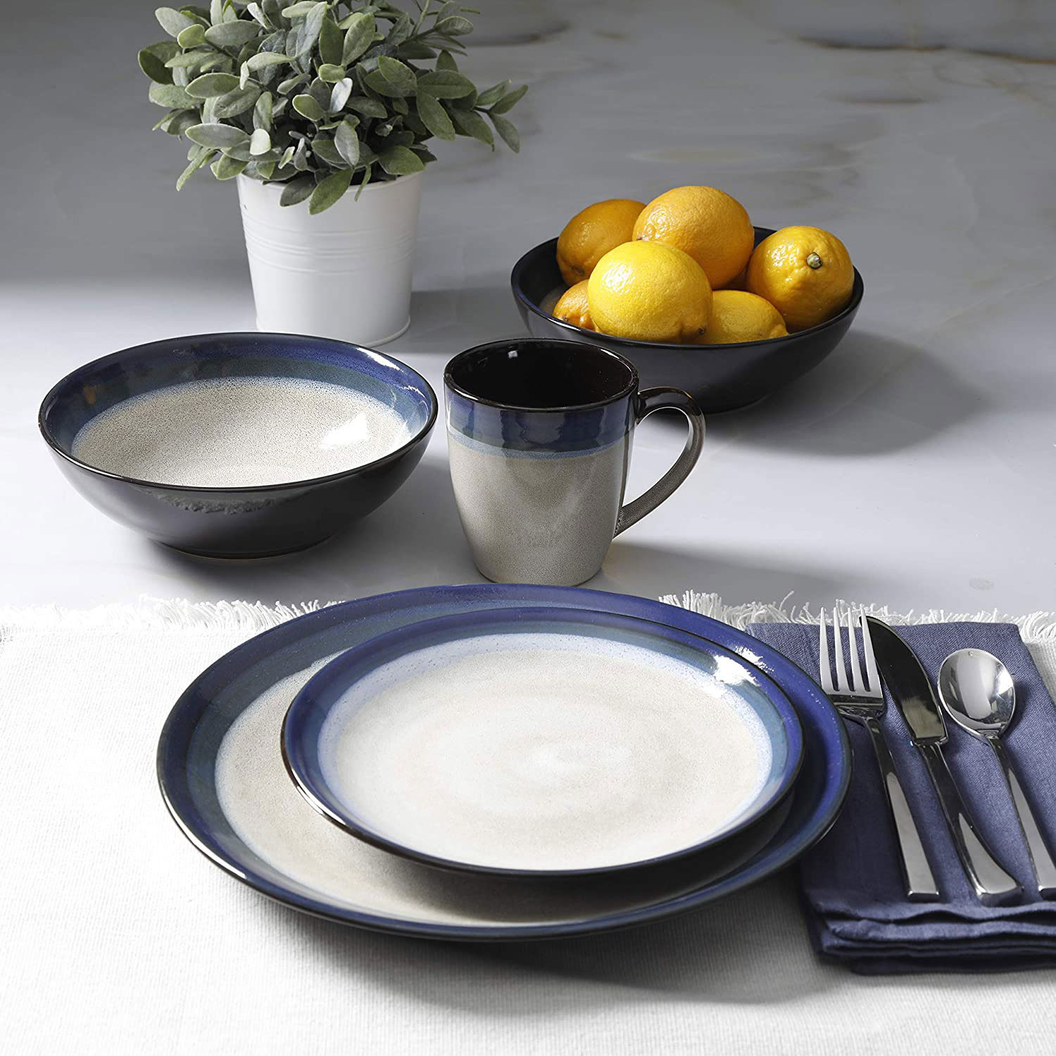 Elite Stoneware Dinnerware Set, Blue