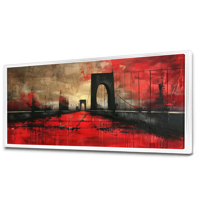 Décoration murale pont noir noir rouge - NYC - Ponts, Cadre flottant blanc, H 34 po x l 44 po x P 1,5 po