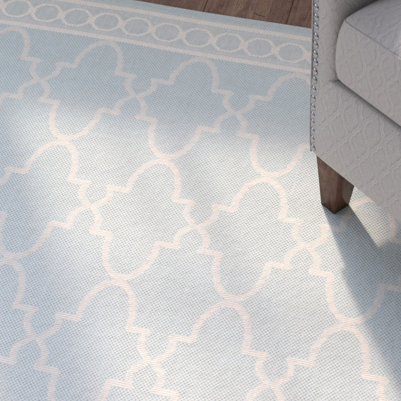 Welby Aqua/Beige Outdoor Rug, Rectangle 5'3" x 7'7"