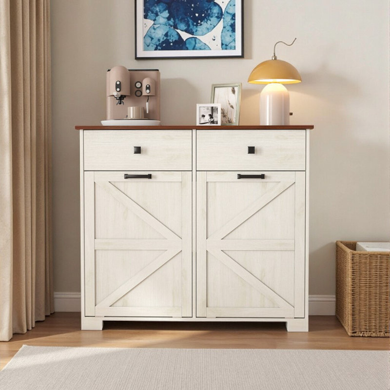 Buffet Farmhouse Trash Can - Rangement à double bac compact avec portes