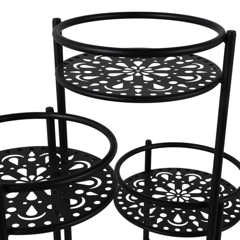 22" Metal Folding 3Tier Plant Stand, Round, Black