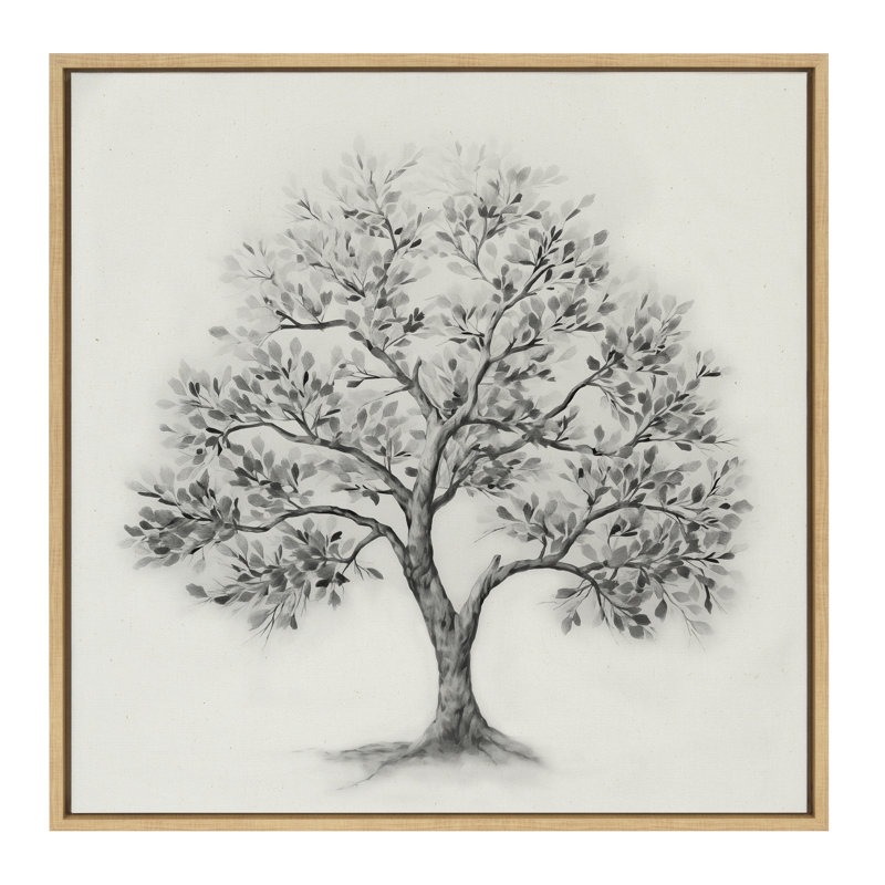 Grayscale Tree Illustration Framed Canvas Wall Art