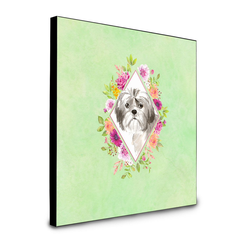 Panneau mural Dollman Flowers, Vert, Shih Tzu 2