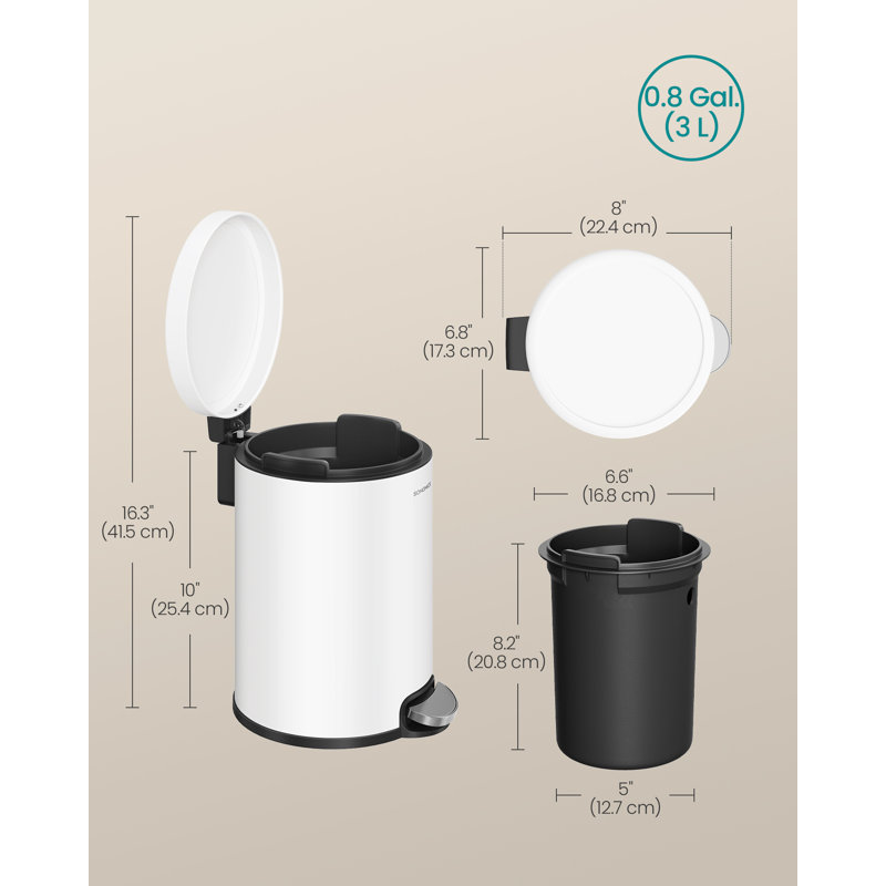17.3x22.4x25.4cm Plastic Touch Top Waste Bin - 3L, White