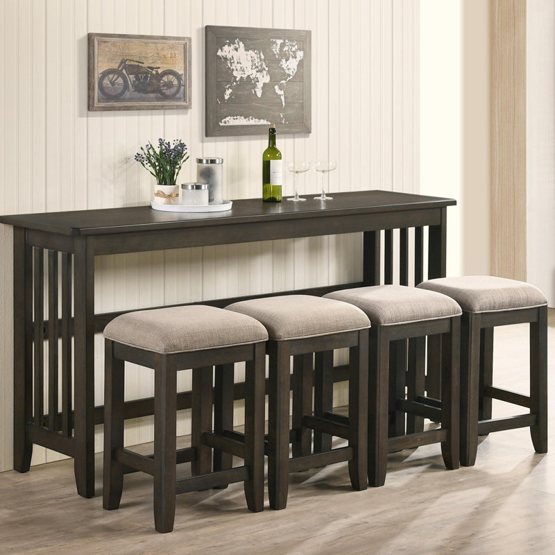 Dark Brown Console Table w/ 4 Stools