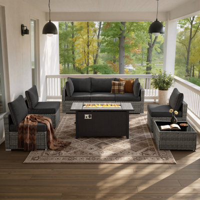 Aliva9-Piece Outdoor Patio Conversation Set with Modular Sectional Sofa and Fire Pit Table