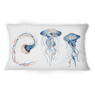 Coussin 12 pi x 20 po Blue Squids On White - Nautical & Coastal
