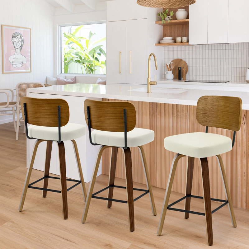 26" Swivel Upholstered Counter Height Bar Stool, White, 3