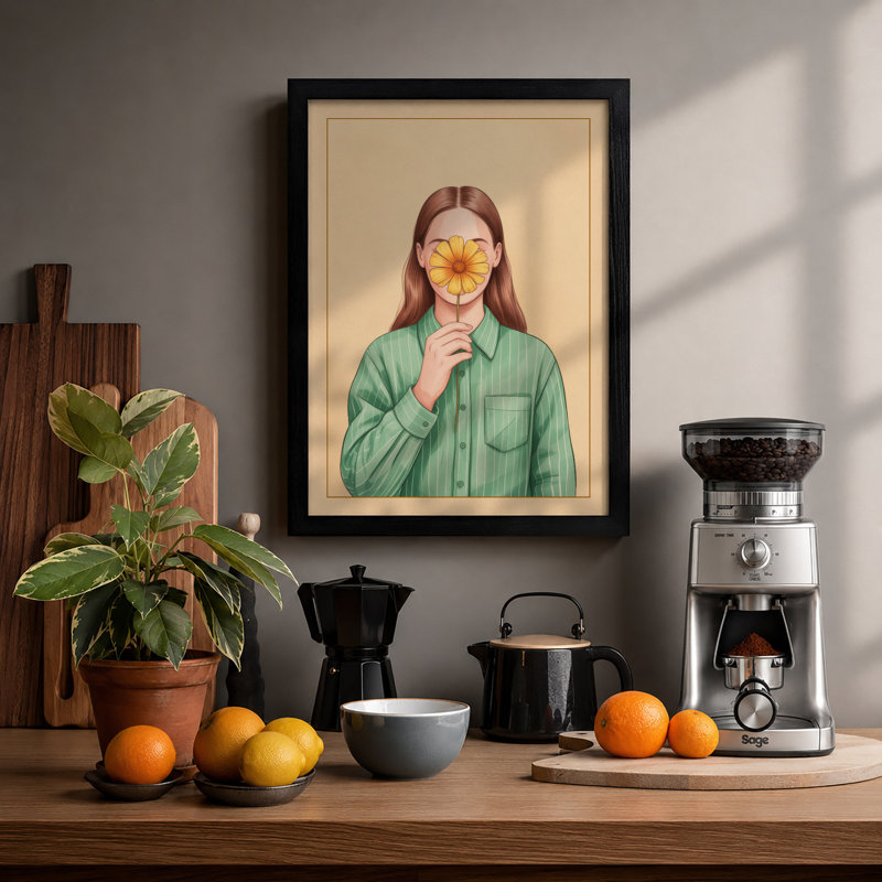 Face in Bloom Modern - Framed Print, A4 - 29.7 x 21.0 cm, Black